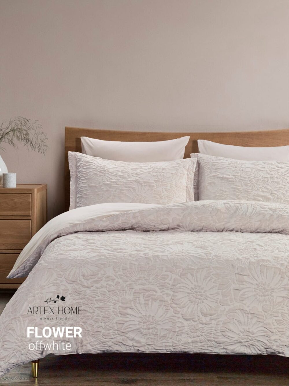 סט מצעים ג'קארד יוקרתי דגם FLOWER OFFWHITE