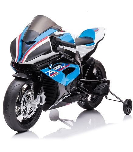 אופנוע חשמלי לילדים 12v דגם -bmw -jt5001 עם גלגלי עזר - כחול