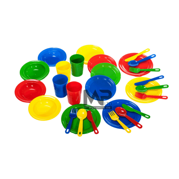 סט כלי אוכל בשקית 28 חלקים צבעוני
