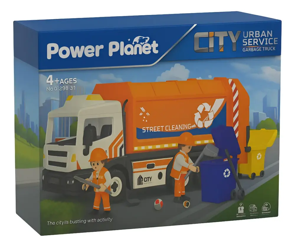 משאית אשפה כתום עם אור וצלילים power planet