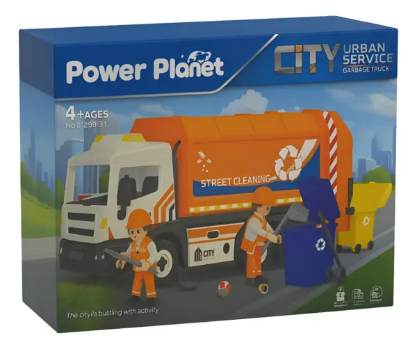 משאית אשפה כתום עם אור וצלילים power planet