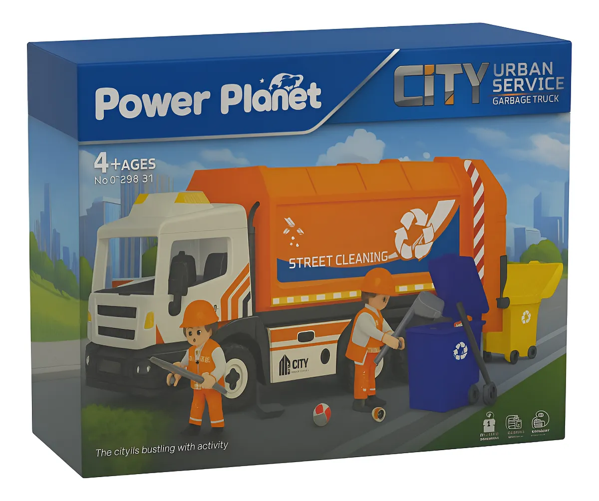 משאית אשפה כתום עם אור וצלילים power planet