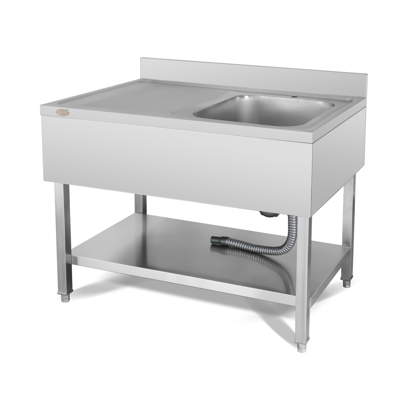 שולחן עבודה נירוסטה 1200/700/850 מ"מ עם כיור ימין במידות: 500/500/250 מ"מ נסליין