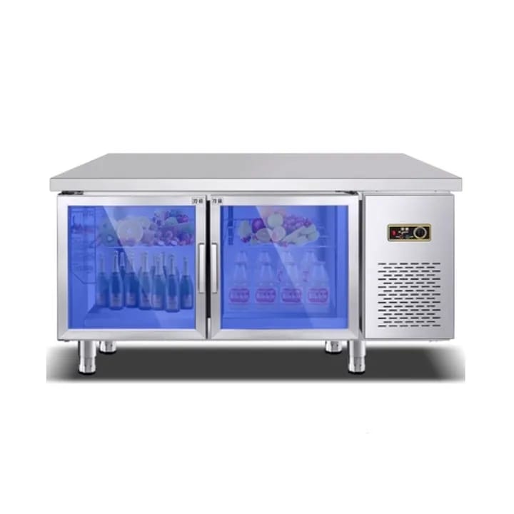 מקרר דלפק נירוסטה 2 דלתות זכוכית 1360/700/850 מ"מ