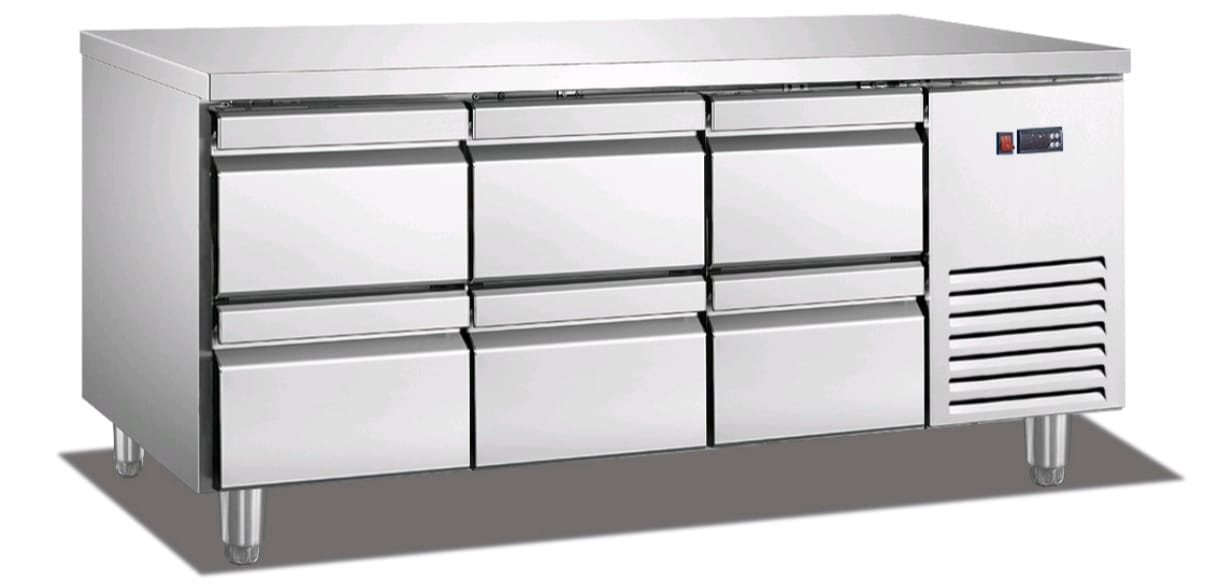 מקרר דלפק נירוסטה 6 מגירות 1800/700/850 מ"מ, 400W, מעלות 2-8