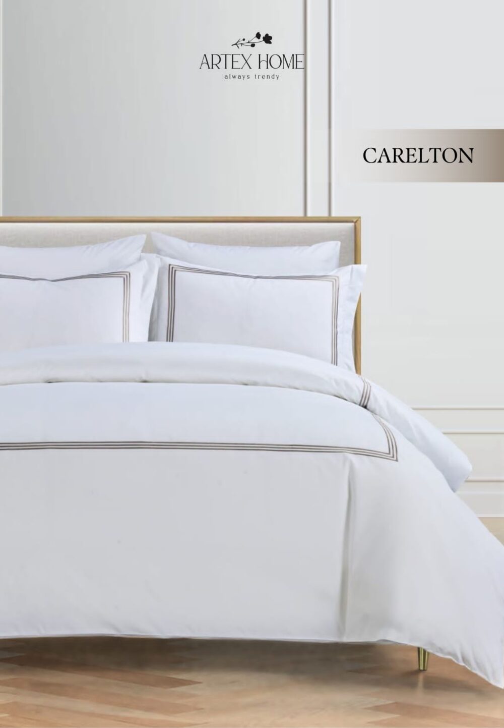 סט מצעים רקום יוקרתי דגם CARLTON WHITE - 90-200 / 90-200