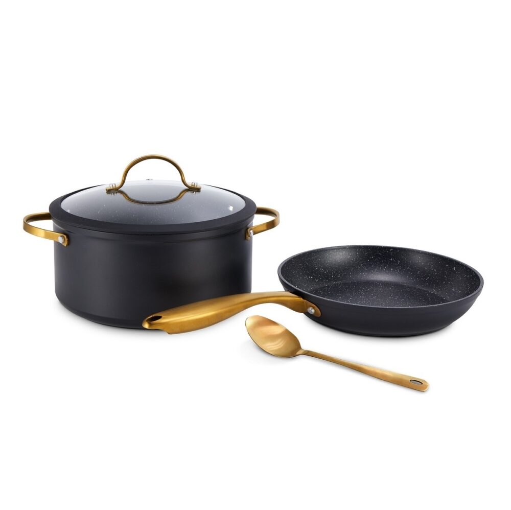 סט מחבת 24 ס"מ וסיר 24 ס"מ כולל כף הגשה  BLACK &GOLD